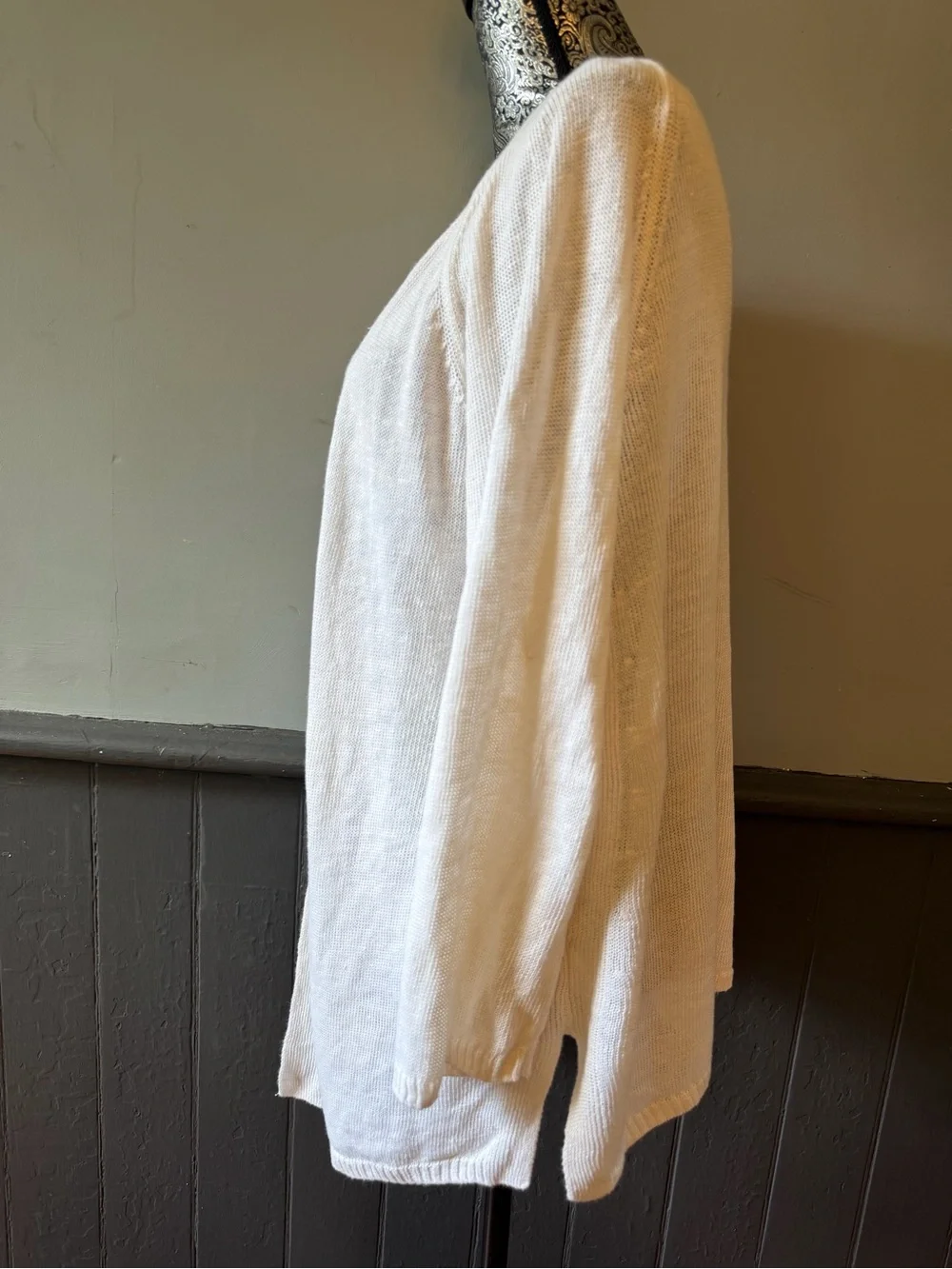 Talbots White 100% Linen Open-Front Cardigan